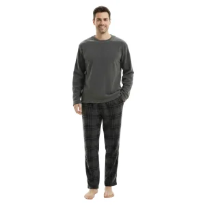 Fluffy Fleece Pajamas for Men – Grey Check Cozy Thermal Pajama Set for Ultimate Comfort