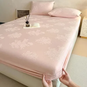 Soft 100% Cotton Jacquard Fitted Sheet Set with Elastic All Around Mattress Protector - Ultimate Comfort and Style