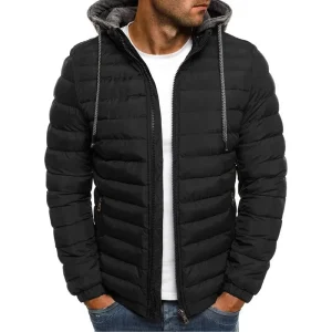 Men's Padded Detachable Hooded Cardigan Jacket Top with Drawstring for Winter Warmth