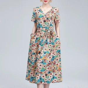 Effortlessly Chic Vintage V-Neck Summer Dresses for Women