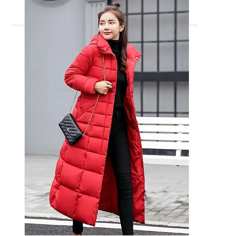 New Winter Over Knee Parkas for Women - Loose Large Fur Collar Hooded Warm Thick Padded Overcoat - Image 4
