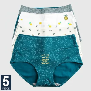 Set of 5 High Waist Cotton Panties for Women - Breathable Comfort Briefs
